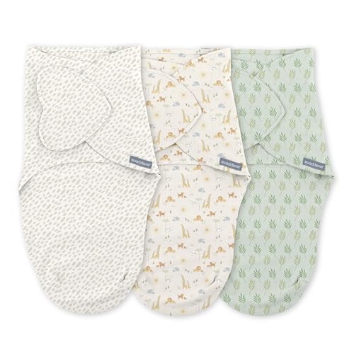Image of SwaddleMe by Ingenuity Monogram Collection Baby Swaddle, 100% Cotton, Improves Sleep & Calms Startle Reflex, 0-3 Months, Pocket Fold Design for Easy Changes, 1.0 TOG, 3-Pack - Safari Swaddle