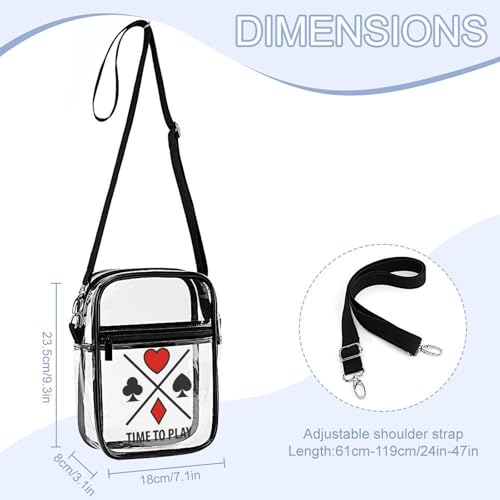 Poker Symbols Time to Play Clear Crossbody Bag Stadium Bag Adjustable Side Shoulder Bags Messenger Bag with 2 Compartments2