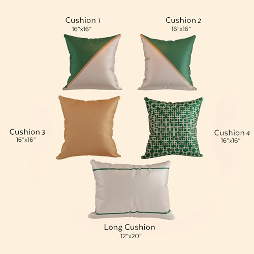 Image of Stoa Paris Cushion Covers for Home, Digital Printed Pillow Covers Set of 5, Throw Cushion Covers for Bed, Sofa, Home Decor - Emerald Green, Charming Ivory, Eternal Glow