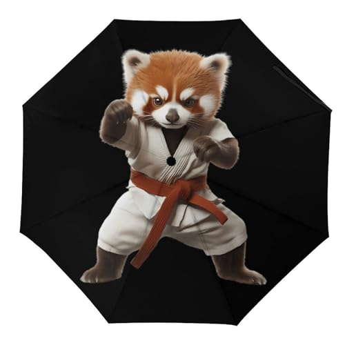 Redpanda Karate - Paraguas compacto plegable de viaje de 3 pliegues para protección solar y lluvia, Estilo:, Automatic