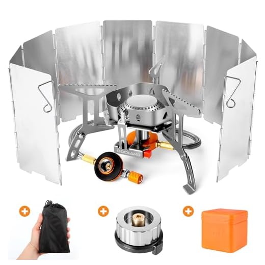 Odoland Hornillos Portátiles de Camping con Parabrisas Plegable, Mini Estufa Plegable de Acero con Encendido Piezoeléctrico, Hornillos de Gas Ultraligera para Camping Picnic Mochilero Senderismo