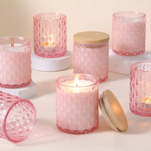 LETINE 6 Stück Kerzengläser zum Befüllen 200 ml Rosa Kerzengläser mit Deckel Kerzen Selber Machen Set Kerzenglas für Herstellung von Kerzen Kerzendocht