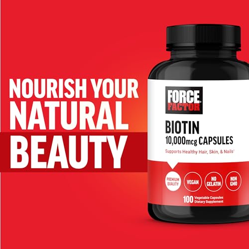 FORCE FACTOR Biotin 10000mcg, Biotin Supplement for Healthier Hair, Skin, and Nails, Hair Growth Supplement with Biotin Vitamins, Vegan Biotin, Non-GMO, 100 Vegetable Capsules - Image 8