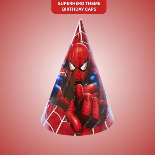 Image of Wanna Party Superhero Inspired Paper Hats for Kids Set of 8 |Comic Style Character Hats for Superhero Theme Parties