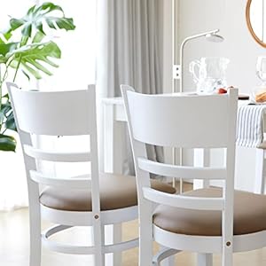 Livinia cabin dining chair set of 2 solid malaysian oak pu leather upholstered cushion seat wooden ladder back side chairs white assembly required  urban country home decor