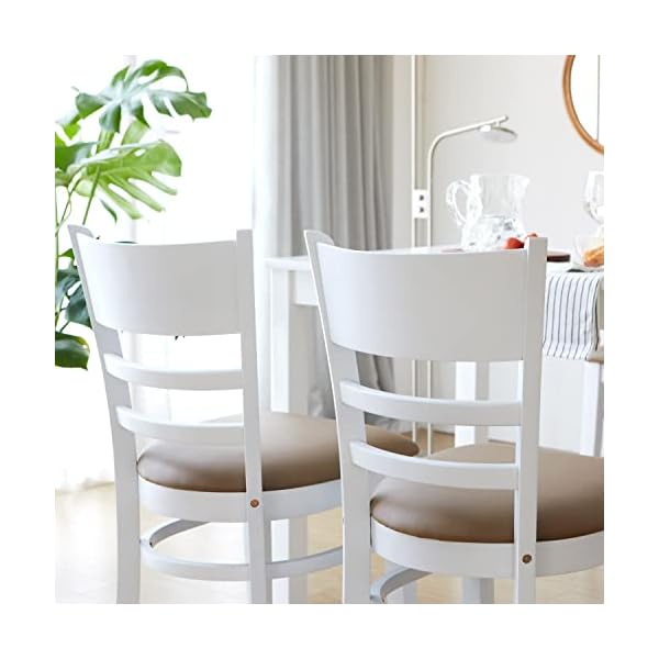Livinia cabin dining chair set of 2 solid malaysian oak pu leather upholstered cushion seat wooden ladder back side chairs white assembly required  urban country home decor