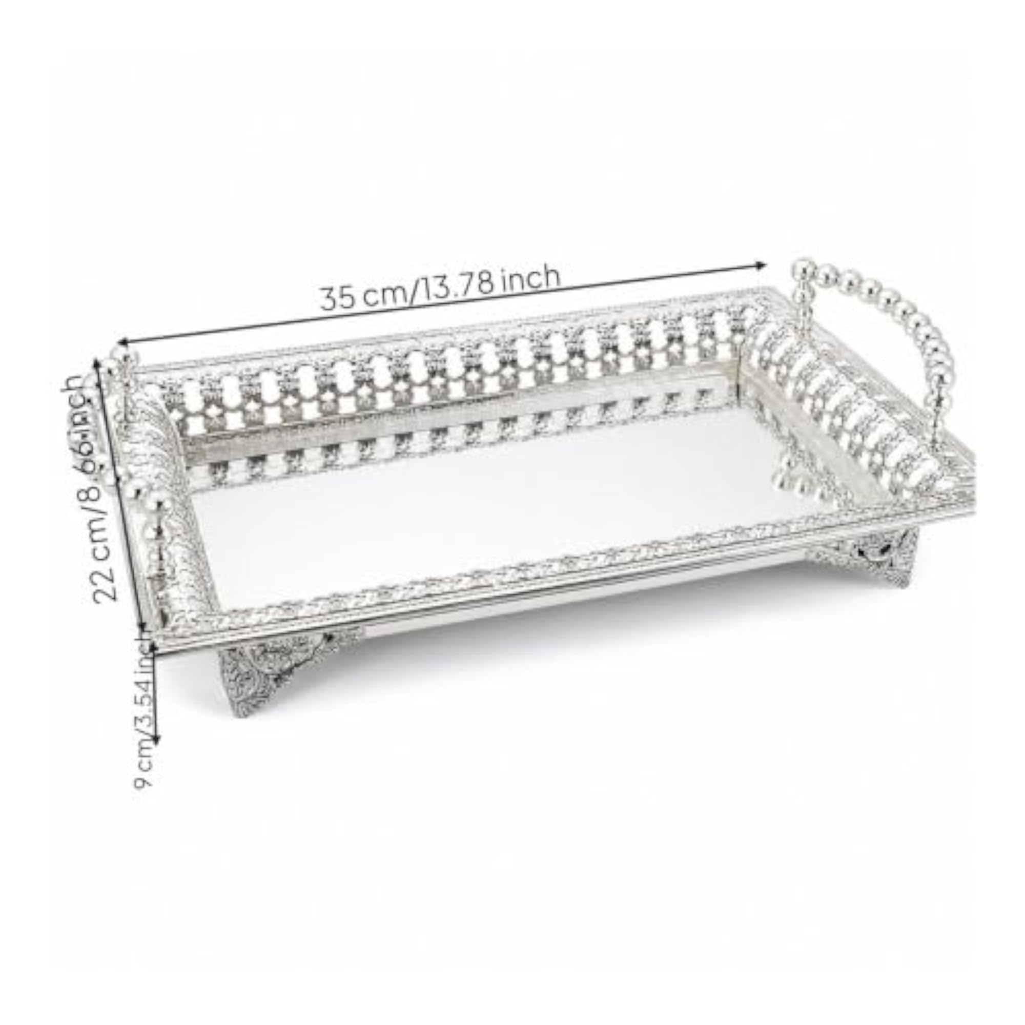 Mirrored Tray with Handles, Ornate Openwork Design