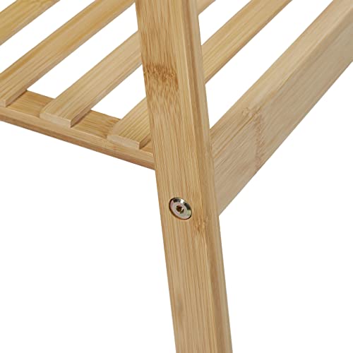 Relaxdays Kleiderständer Bambus, klappbar, Kleiderstange mit Ablage, 4 Haken, HBT: 160 x 74 x 42 cm, freistehend, natur