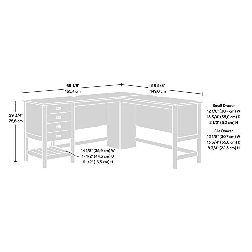Sauder Cottage Road L-Desk, L: 65.11" X W: 58.66" X H: 29.76", Soft White Finish #TOP2