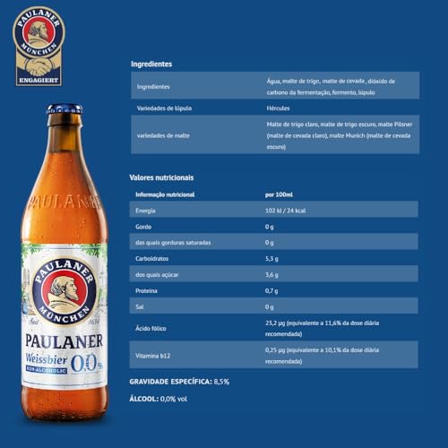Cerveja Alemã Paulaner Weissbier 0,0% Zero álcool 500ml