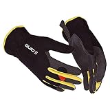 Gants de travail souples GUIDE 765 10 avec cuir synthétique sur la paume et fibre élastique synthétique à l'arrière, doigts préformés et ouverture courte