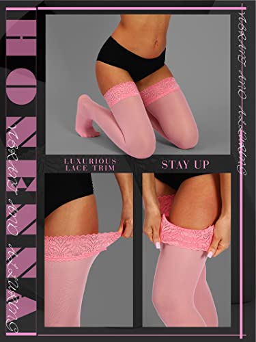 Image of HONENNA Semi Sheer Stay Up Lingerie Thigh High Stockings Lace Top Size A-F