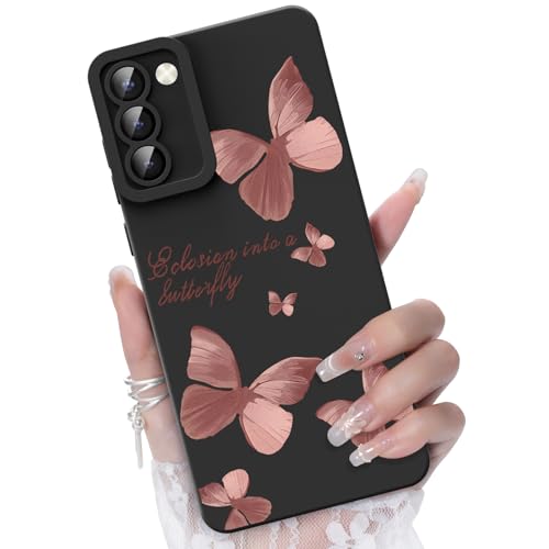 CASBST for Galaxy S21 5G Phone Case, Rose Gold Butterfly Pattern, Black