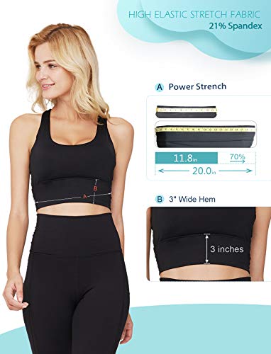 Long Sports Bras For Women High Impact Longline Crop Mesh Back With Padded Support For Workout Yoga Black #TOP4
