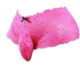 aishani Men's Lingerie Style Underwear - Soft Lace Pouch Briefs Panties,Breathable & Supportive for Everyday Wear,Medium Hot Pink