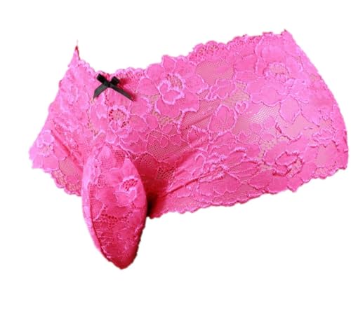 aishani Men's Lingerie Style Underwear - Soft Lace Pouch Briefs Panties,Breathable & Supportive for Everyday Wear,Medium Hot Pink
