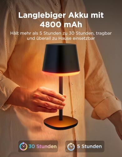 Govee Tischlampe Kabellos Akku, RGBICWW Tischleuchte Kompatibel mit Matter – Ansicht 3