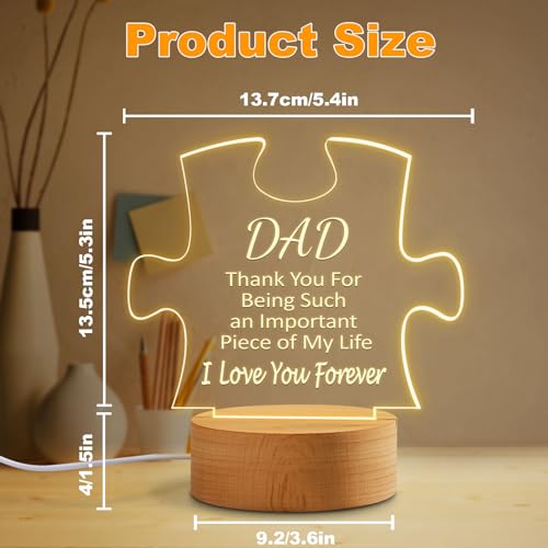 Gifts for Dad, Fathers Day Dad Gifts from Daughter Son, Engraved Acrylic Night Light for Dad, Wooden Base - Image 4