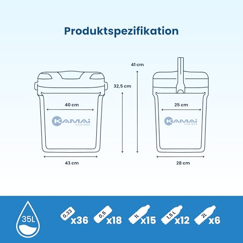 Foto von Kühlbox Passiv 35L – Tragbare Isolierbox ohne Strom, Campingbox für Auto, Picknick & Strand – Kompakte Eistruhe mit Deckel – Kamai Coolbox (grau)