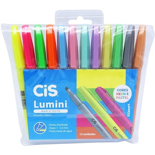 Marca Texto Lumini, CIS, 56.9801, Multicor, Estojo com 12 unidades (7 Cores Pastel e 5 Neon)