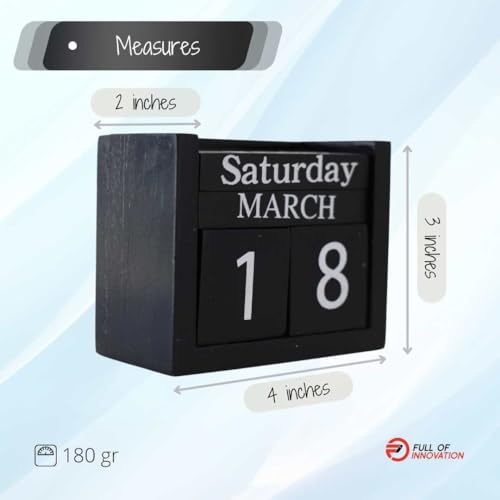 Calendário perpétuo de bloco de madeira, ideal para mesa 2025, acessório de escritório, preto e bran