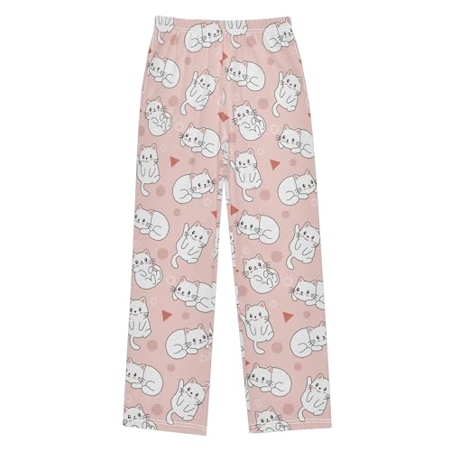 Cute Cat Light Pink Boys Pants for Kids Jogger Pants with Pockets S-XL