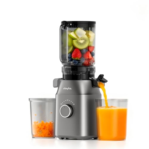 Image of olayks. Juicer Machines, High Juice Yield Cold Press Juicer for Fruit and Vegetable, Masticating Machine with Juice Recipe, Self Feeding Effortless for Batch Juicing,Easy to Clean,Grey