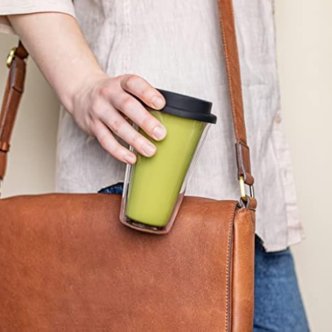 2-Pack Insulated Glass Travel Mugs, 12 oz, Double Wall, Reusable Coffee Cups with Lids, BPA Free