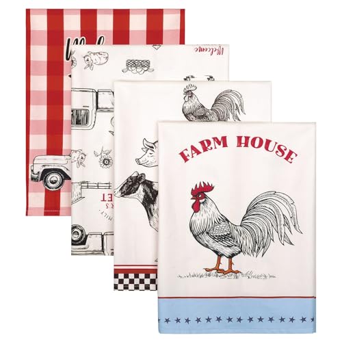 Arquiel Küchentücher Baumwolle 4 Stück, Geschirrtücher 100% Baumwolle Farmen Tier Küchenhandtuch Set Multi-Purpose Hochwertige Küche Trockentuch Bar Handtücher 50 x...