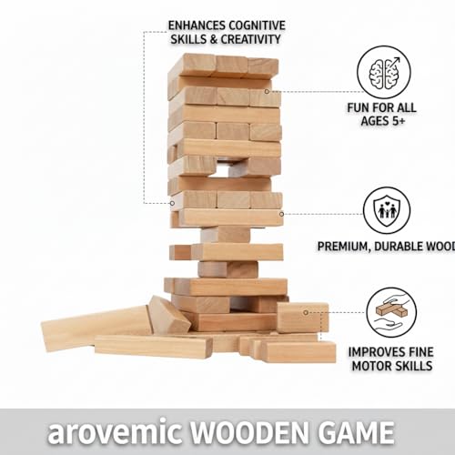 Image of Classic Wooden Stacking Tower Game for Kids & Adults | 39 PCS Premium Tumble Blocks | Educational Indoor Family Board Game for Party & Fun Balance Building Toy