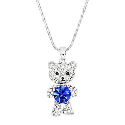 Falari Teddy Bear Pendant Necklace Rhinestone Crystal Rhodium High Polished