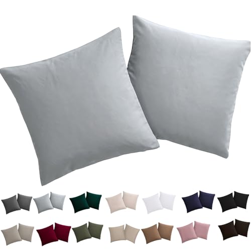 Soifox Kissenbezug 80x80 2er Set - Kopfkissenbezug 80 x 80 Grau 100% Mikrofaser bügelfrei & knitterfrei mit Reißverschluss