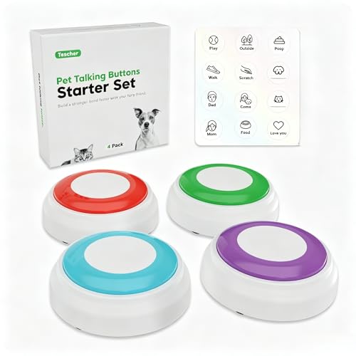 Tescher Dog Talking Buttons 4 Pack Recordable Voice Training