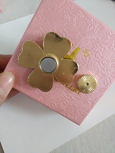 Image of Four Heart Leaf Abalone Shell Flower Magnetic Clip Holder Brooch Jewelry
