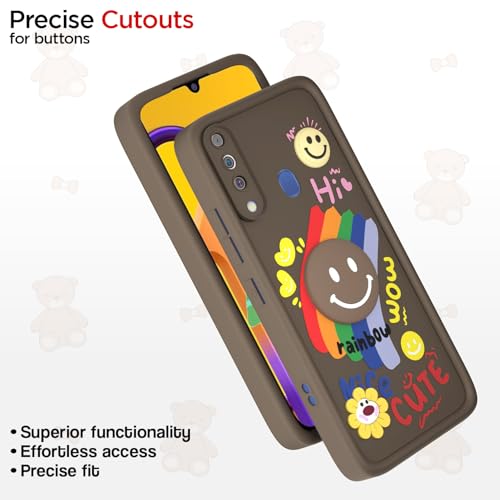 Image of Pikkme Back Cover for Samsung Galaxy M30 | Soft Silicone| Cute Rainbow Smile & 3D Cartoon Flower Design | Shockproof Raised Camera Protection Bumper Case (Brown)