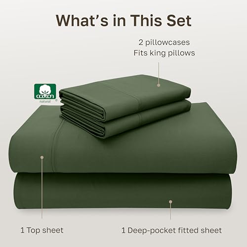 Image of California Design Den King Deep Pocket Sheets Set - Luxury 600 Thread Count 100% Cotton Sheets King Size, Sateen, Hotel-Quality, Better Than Egyptian Cotton Sheets - Dark Olive Green
