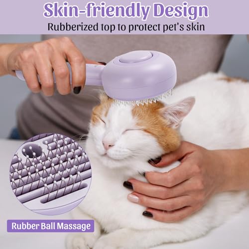 Image of Self-cleaning Cat Steam Brush, Rechargeable Anti-static Pet Steam Brush with 30ml Tank for Loose Hair Cat, Dog(Purple)
