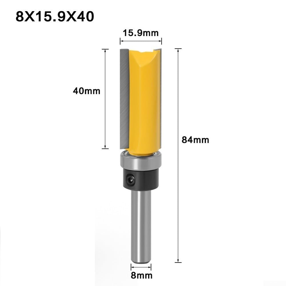8mm Shank Flush Trim Router Bit with Top Bearing, Carbide Pattern Trimming Bit Woodworking Curving, Filing & Milling Machine Tools, 8x5/8x30mm(40mm)