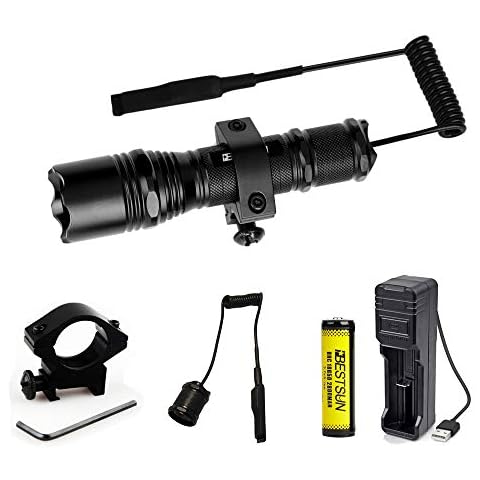 BESTSUN Tactical LED Torch Super Bright Waterproof Powerful Flashlight Xm-L2 LED 1200 Lumens 1 Mode Hunting Light with Pressure Switch and and Rail Rifle Mount for Picatinny AR (Battery Included) Cover