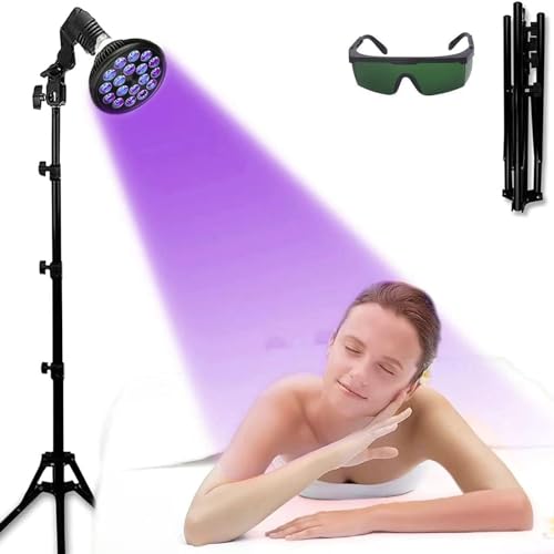 Lampe de bronzage violette avec trépied réglable, 18 LED, masque inclus