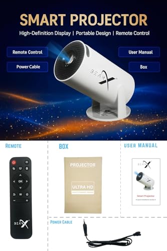 Image of Vision Pro Smart Android Projector | Native 720p HD, 4K Support | Dual WiFi, Bluetooth | Auto Keystone | 1GB RAM 8GB Storage | Netflix Prime Hotstar | 6500 Lumens Portable Home Theater Projector