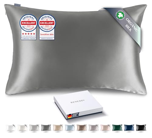 Premium Silk Pillowcase 100% Organic Mulberry Silk, 22 Momme, Grade 6A - Oeko-Tex Certified in Germany - Luxury for Hair & Skin, 1 Piece (King Size 20x36 Inches, Graphite Grey)