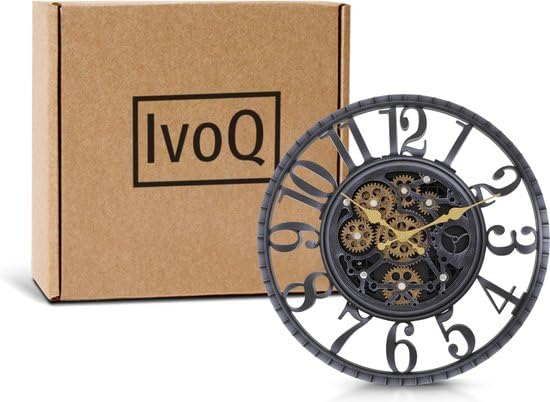 Reloj de pared industrial con engranajes móviles – Aspecto Vintage resistente – Retro – Perfecto para sala de estar, oficina y dormitorio – Único Eyecatcher