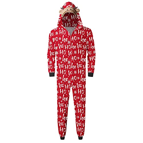 Christmas Matching Pajamas for Couples Funny Printed Zipper One Piece Hoodie Jumpsuit Onesie for Adult Women Men2