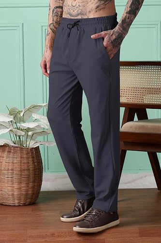 Image of SWADESI STUFF Men Mid-Rise Straight Fit Track Pants for Men | Stretchable Gym Wear Joggers | Casual Sports Track Pant with Pockets & Drawstring