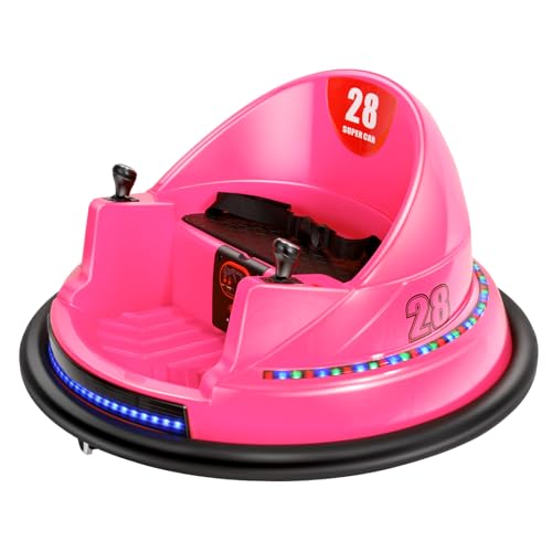 Image of Edostory 6V Electric Ride On Bumper Car for Kids, 1.5-8 Years Old Baby Bumping Toy Cars, DIY Sticker Baby Toy Gifts, Remote Control, Bluetooth, 360 Spin DIY Numbers 00-9 ASTM-Certified Pink