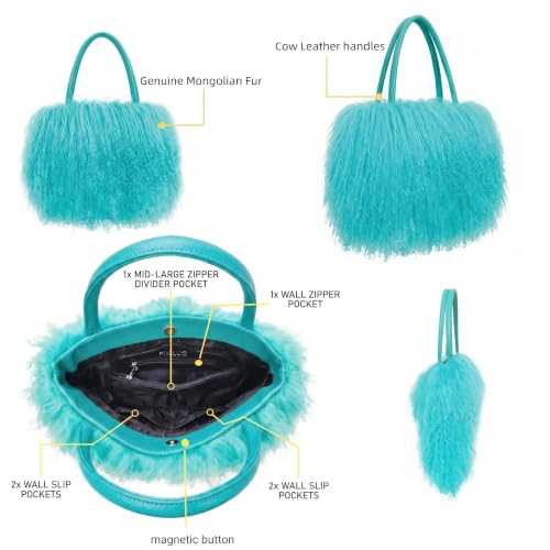 Image of Women Luxury Real Lamb /Mongolian Flush Wool Fur With Genuine Leather Handles Handbag