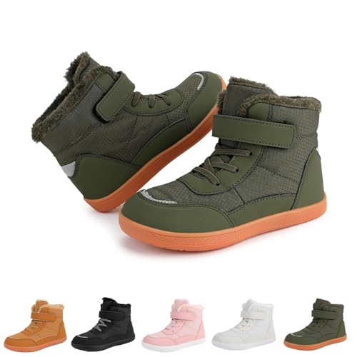 LOSD Barefoot Winter Boots Kids, Girls Boys Barefoot Winter Boots with Wide Toe Box, Warm Non-Slip Waterproof Lightweight Snow Boots for Toddler/Little Kids/Big Kids