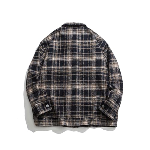 Akklian Plaid Jacket Vintage Oversized Streetwear Colorblock Casual Coats Laper Collar Thick Flannel Cardigan Shirt Unisex2