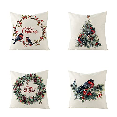Taie d'oreiller 65x65 housse de coussin decoration lin oiseau - 2